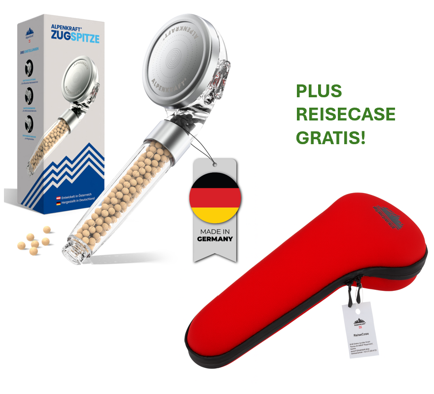 AlpenKraft® "ZugSpitze" Duschkopf PLUS GRATIS REISECASE