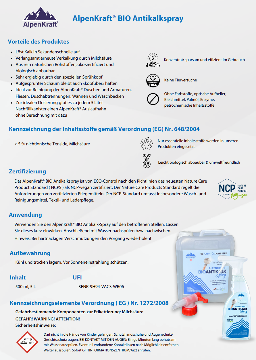 AlpenKraft® BIO Antikalk Spray 5L Nachfuellkanister