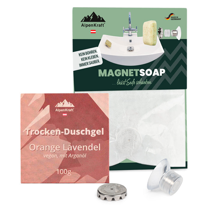 AlpenKraft® Magnetsoap & "Orange Lavender" Trockenduschgel